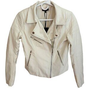 Shinestar New Faux Leather Biker Moto Motorcycle Jacket in White Size Small